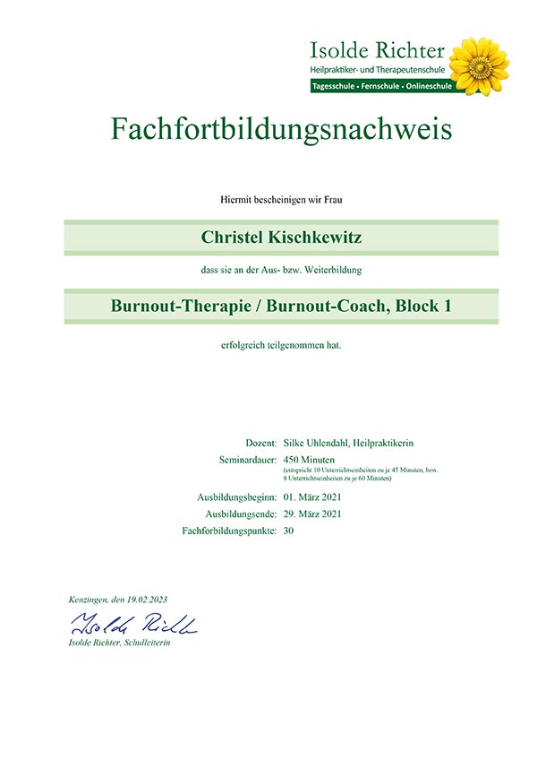 Burnout-Therapie Fachfortbildung